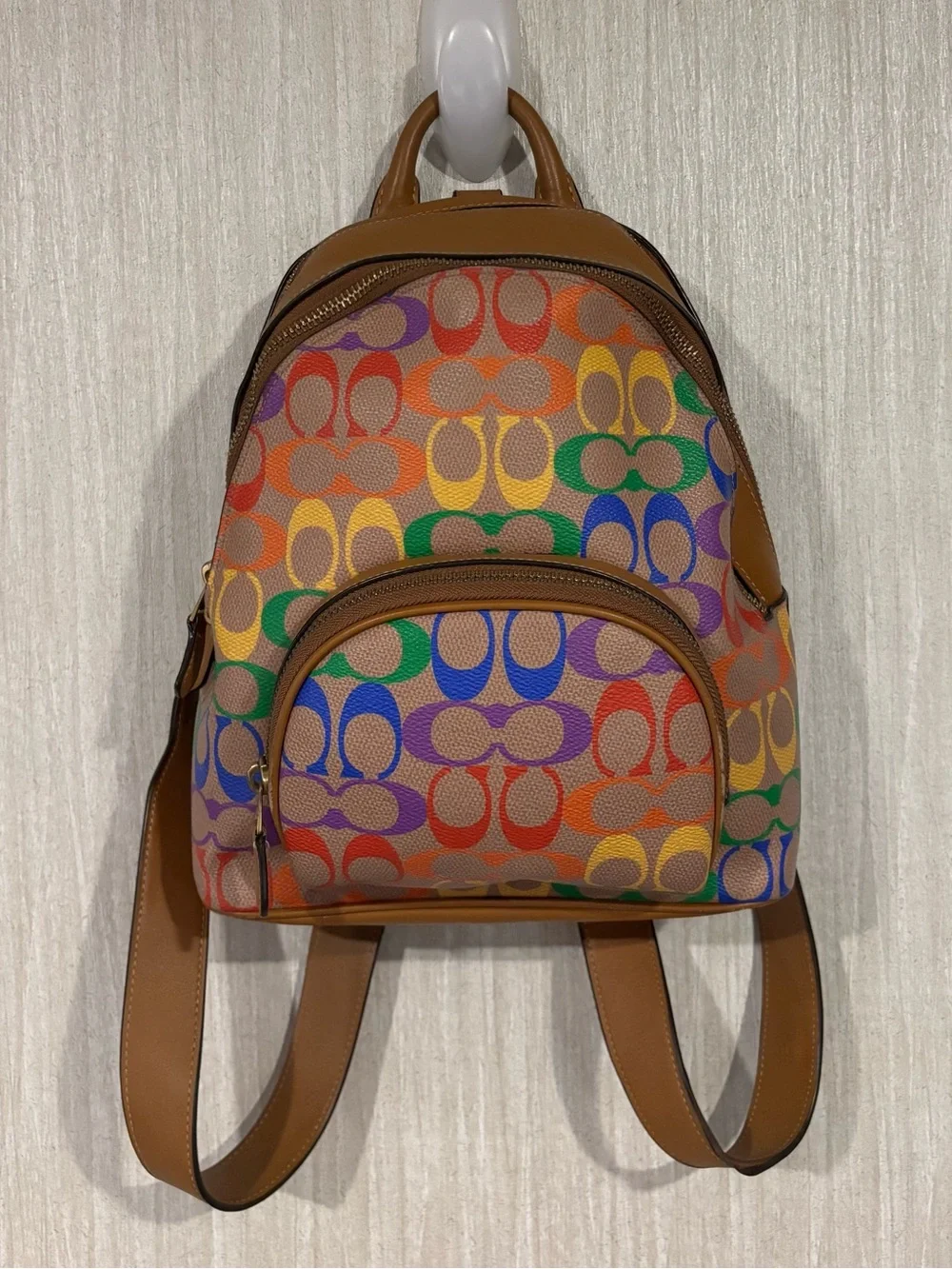 Coach Carrie Backpack tan and rainbow leather